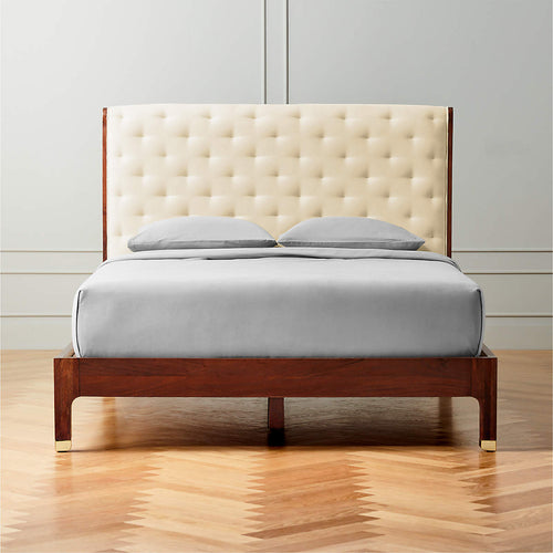Crosby Tufted White Velvet Bed (Shisham wood)