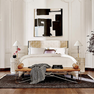 Crosby Tufted White Velvet Bed (Shisham wood)