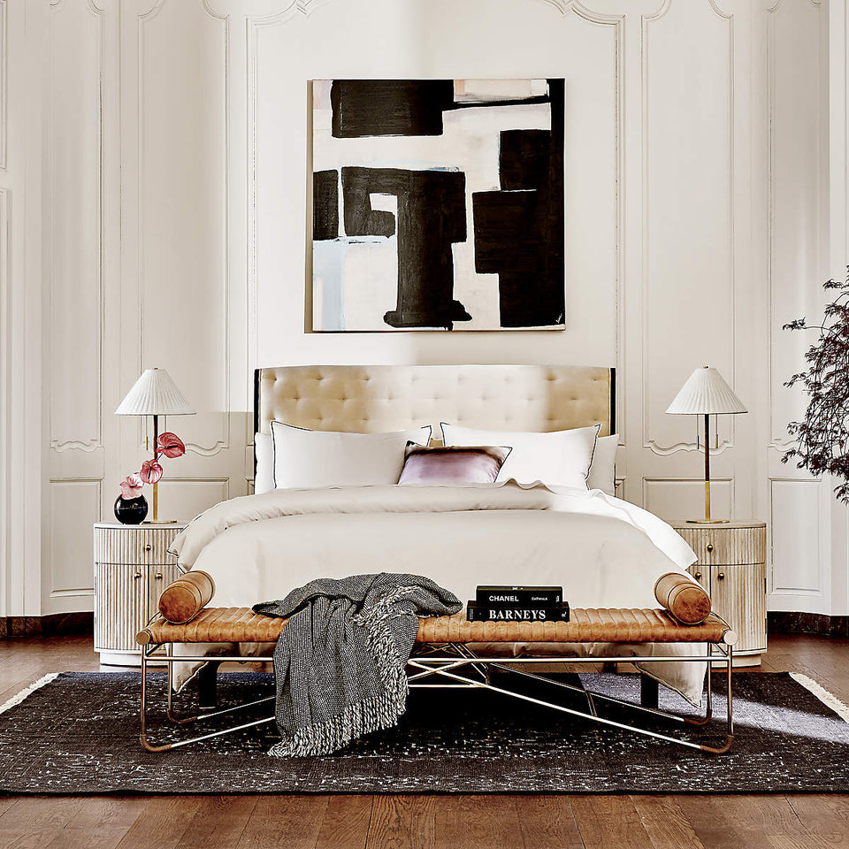 Crosby Tufted White Velvet Bed (Shisham wood)
