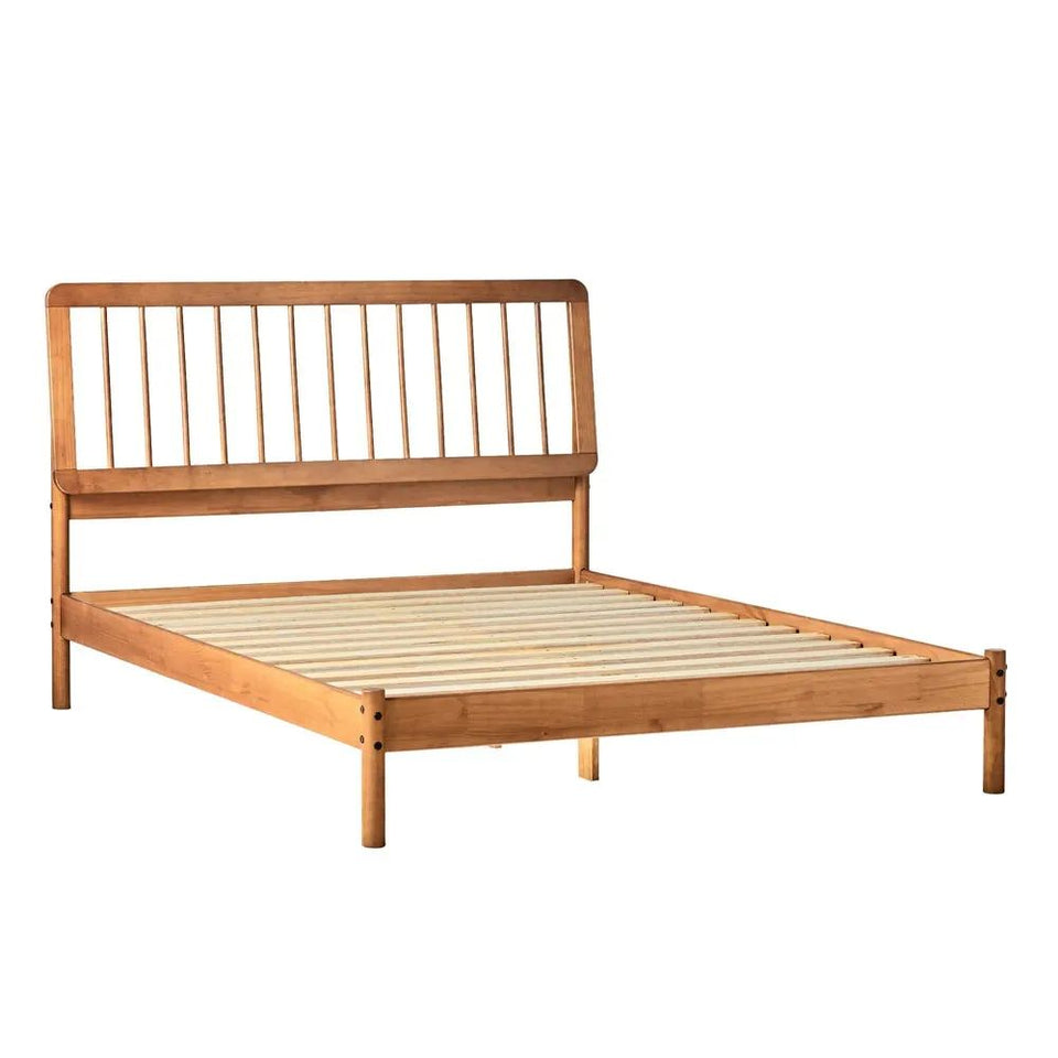 Mid Century Slatted Solid wood Bed