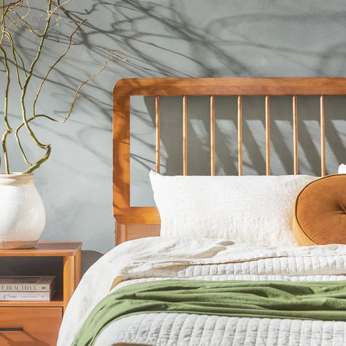 Mid Century Slatted Solid wood Bed