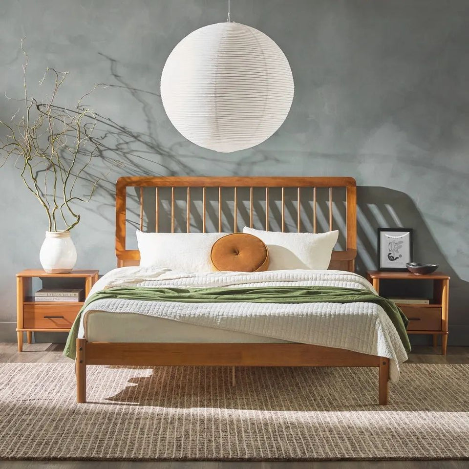 Mid Century Slatted Solid wood Bed