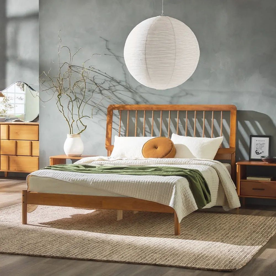 Mid Century Slatted Solid wood Bed