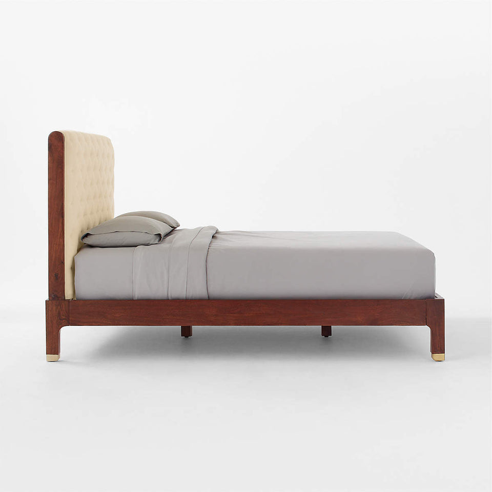 Crosby Tufted White Velvet Bed (Shisham wood)