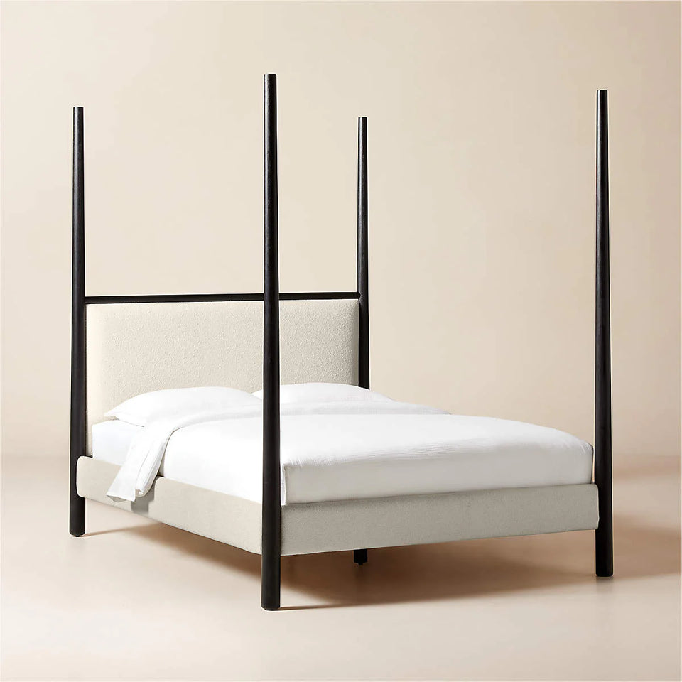 Acata 4-Poster Black wood upholstered Bed
